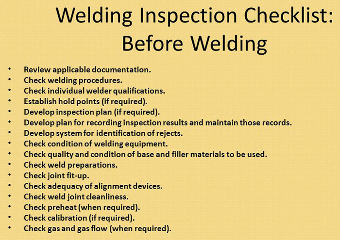 Welding Inspection Checklist